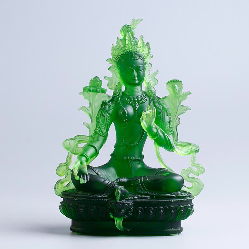 Bodhisattva Green Tara Handmade Liuli Crystal Art Piece Protection Home Office Statue Decoration - Image 15