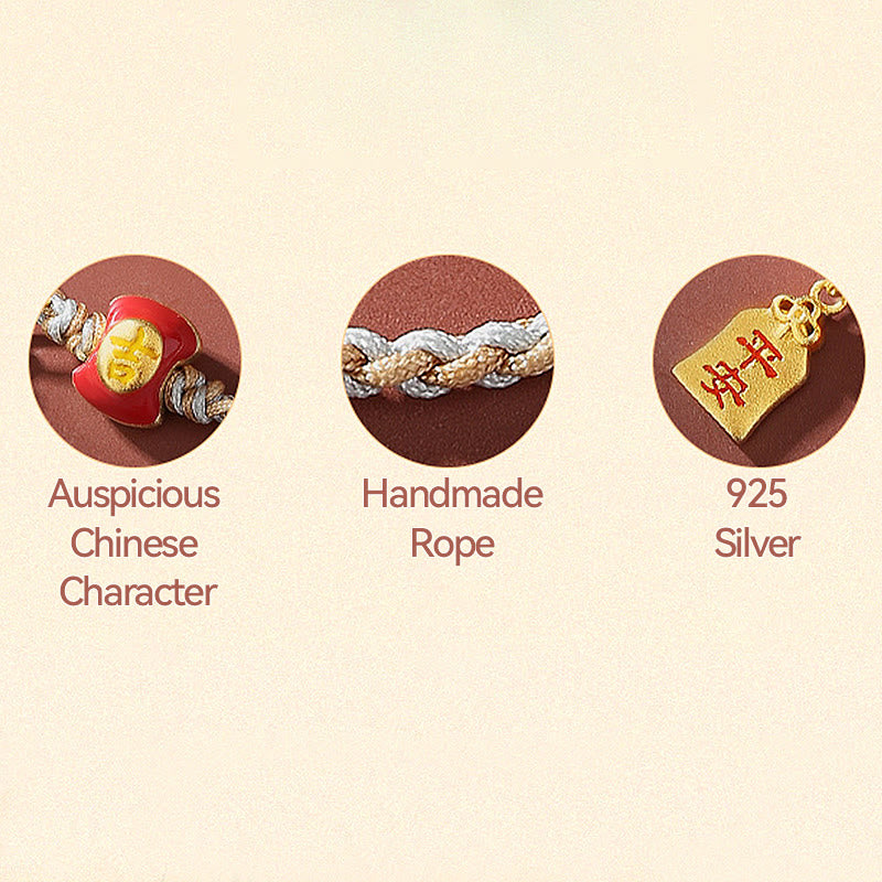 925 Sterling Silver Handmade Auspicious Chinese Character Blessing Braided String Bracelet - Image 8