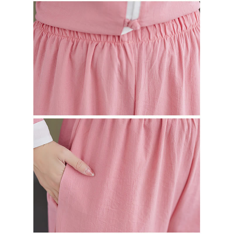 2Pcs Vintage Long Sleeve Shirt Top Pants Meditation Zen Tai Chi Cotton Linen Clothing Women's Set - Image 10