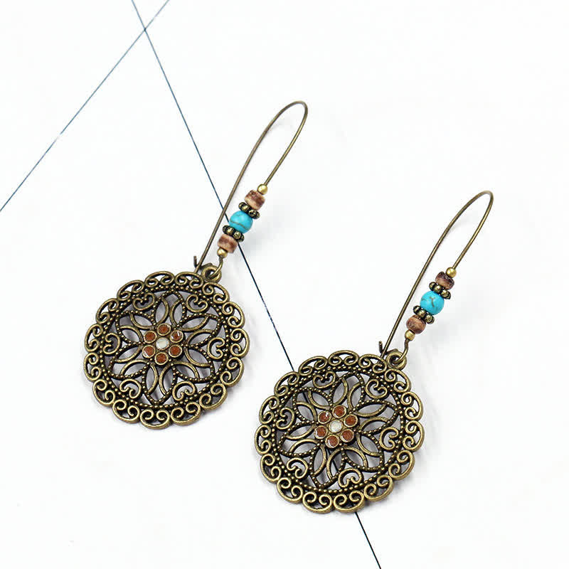 Round Flower Design Luck Dangle Drop Earrings - Image 5