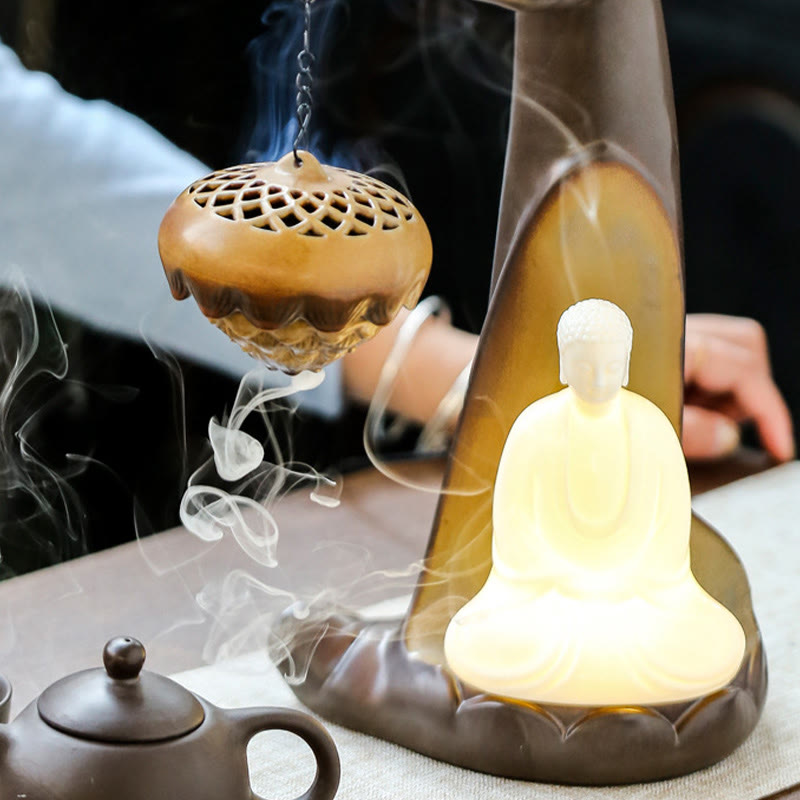 Led Buddha Hand Backflow Smoke Fountain Healing Ceramic Stick Incense Burner Decoration - Image 7