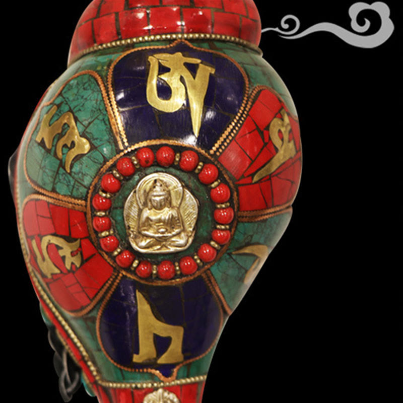 Tibetan Handmade Shankha Om Mani Padme Hum Buddha Conch Shell Lucky Decoration - Image 11