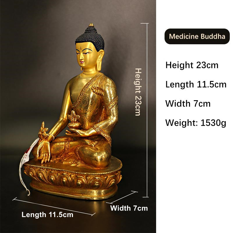 Buddha Shakyamuni Medicine Buddha Compassion Copper Gold Plated Statue Decoration - Image 7