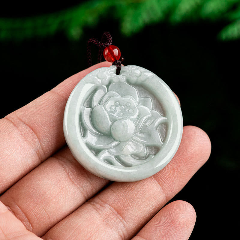 Natural Jade Lotus Flower Carved Prosperity Necklace Pendant - Image 7