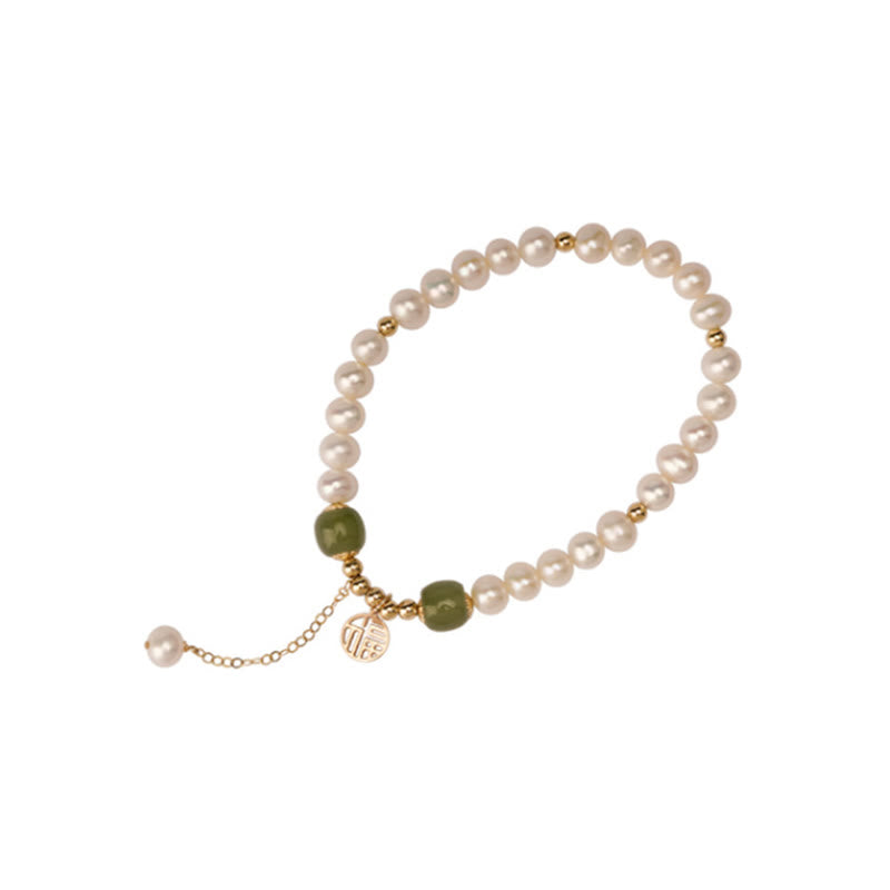 Natural Pearl Hetian Jade Happiness Wisdom Bead Bracelet - Image 14