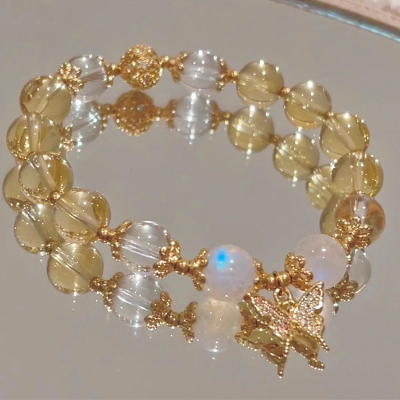Citrine Moonstone Butterfly Charm Prosperity Protection Bracelet - Image 3
