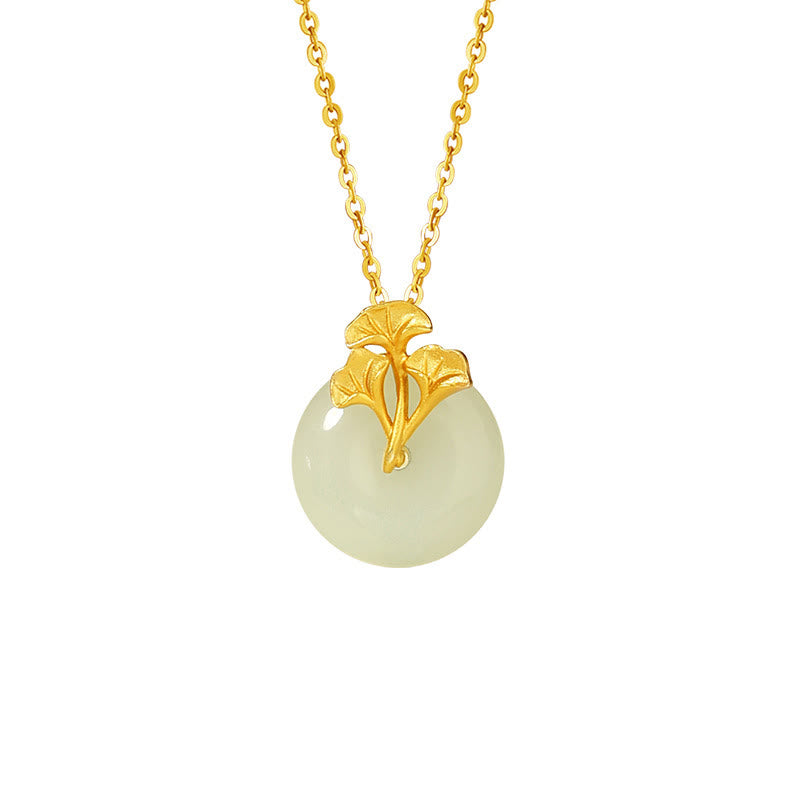925 Sterling Silver Hetian Jade Ginkgo Leaves Prosperity Necklace Pendant - Image 10