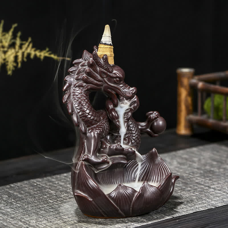 Dragon Lotus Pattern Strength Protection Ceramic Incense Burner Decoration - Image 4