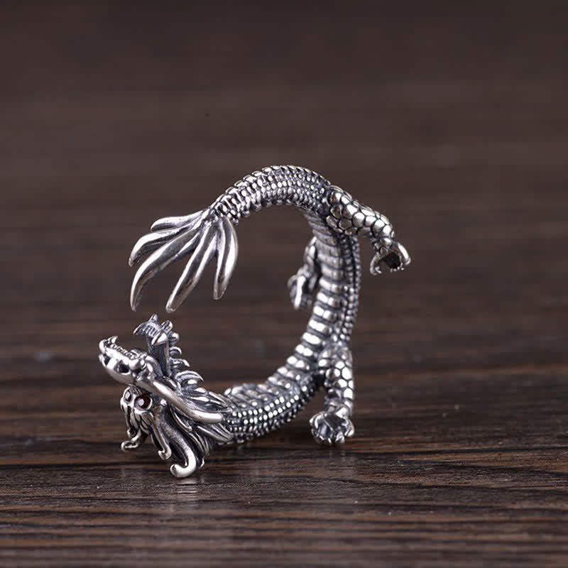 925 Sterling Silver Dragon Luck Protection Ring - Image 9