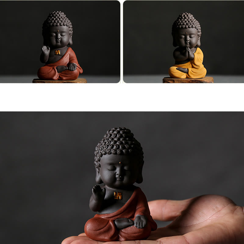 Small Buddha Serenity Purple Clay Home Desk Decoration - Image 28
