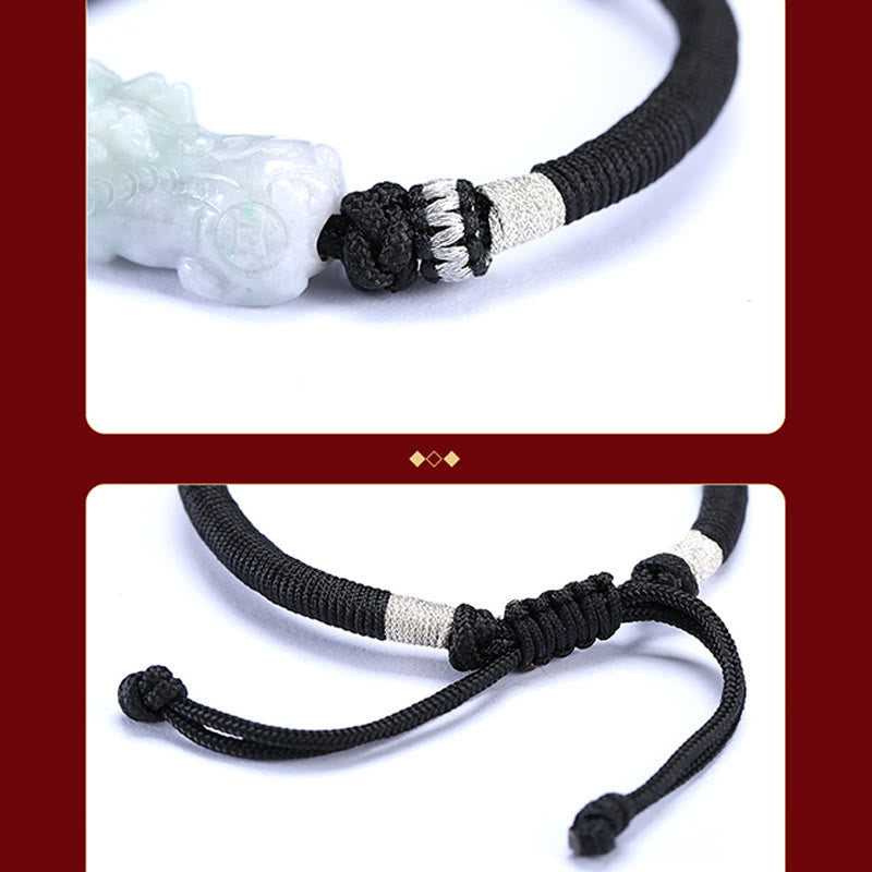 Handmade Natural Jade PiXiu Luck Prosperity Braided String Bracelet - Image 8