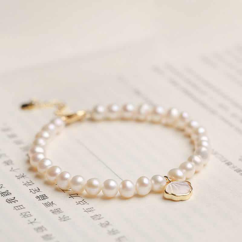 14K Gold Plated Natural Pearl Crystal Shell Charm Bead Bracelet - Image 3