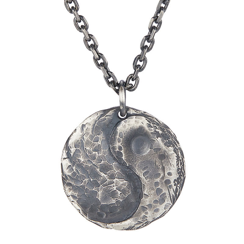 990 Sterling Silver Yin Yang Hammer Texture Harmony Necklace Pendant - Image 3
