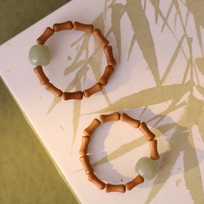 Hetian Jade Beaded Bamboo Prosperity Luck Ring - Image 10