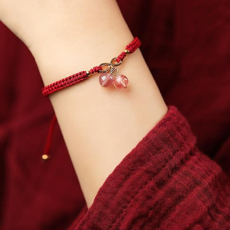 Natural Strawberry Quartz Amethyst Green Phantom Bead Positive Bracelet - Image 11