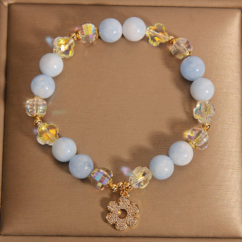 Natural Aquamarine Flower Healing Crystal Bracelet - Image 4