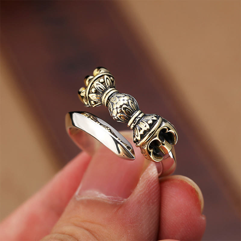 Tibetan Dorje Vajra Engraved Design Copper Luck Wealth Adjustable Ring - Image 4