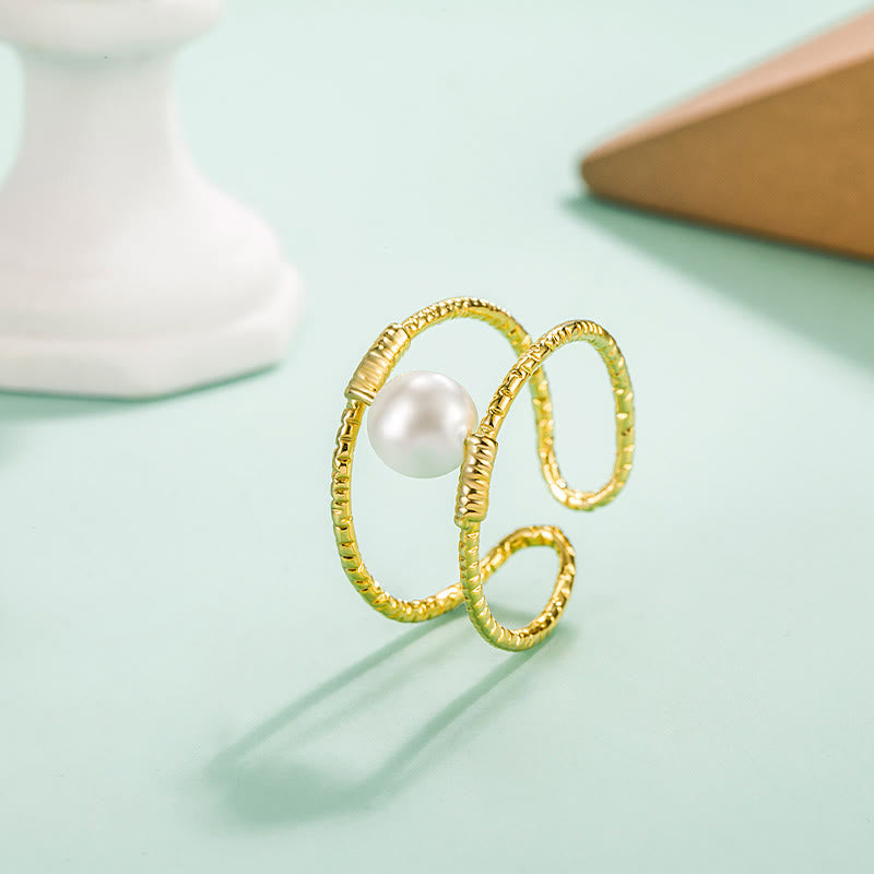 Round Jade Pearl Bead Double Layer Copper Luck Adjustable Ring - Image 8