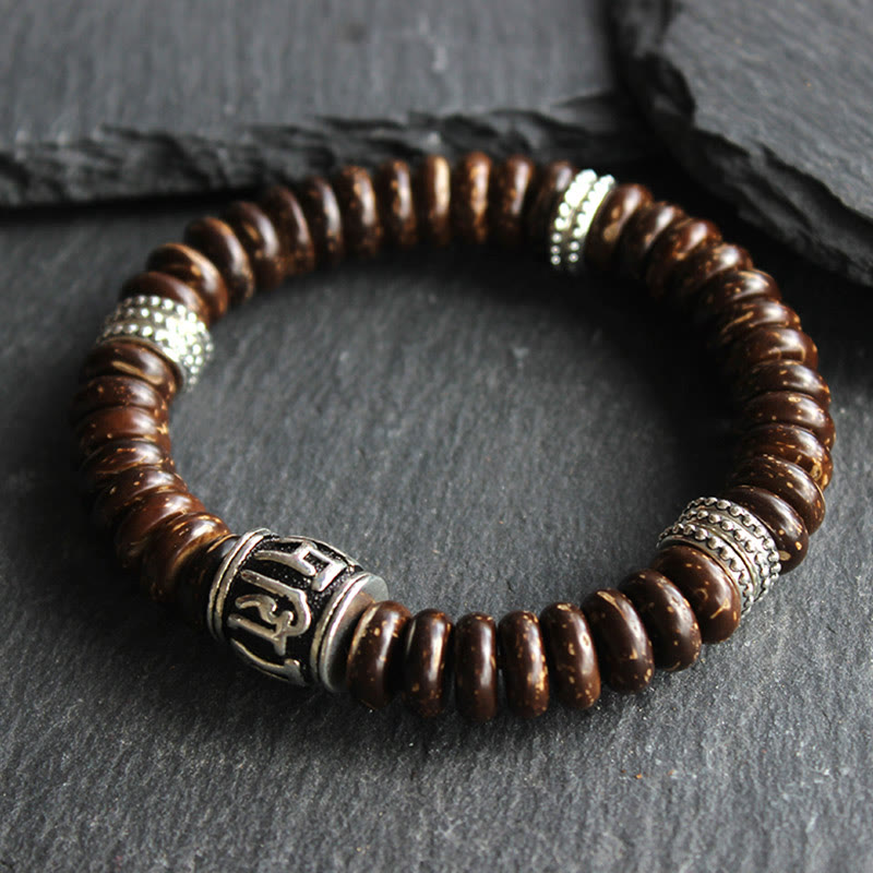 Natural Tibetan Coconut Shell Om Mani Padme Hum Positive Bracelet