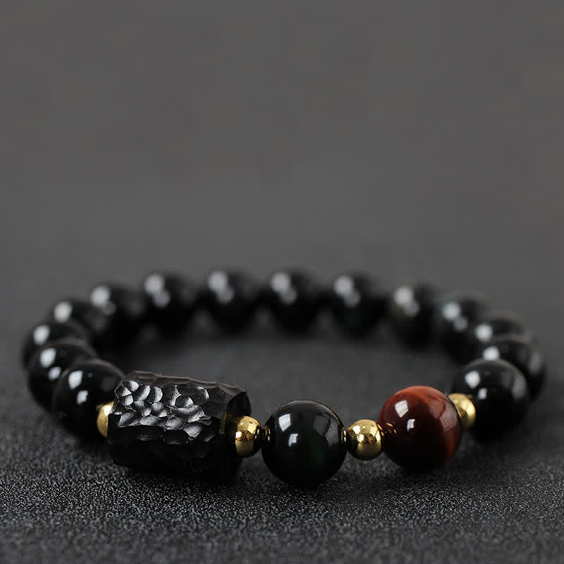 Black Obsidian Ebony Wood Red Tiger Eye Strength Couple Bracelet - Image 10