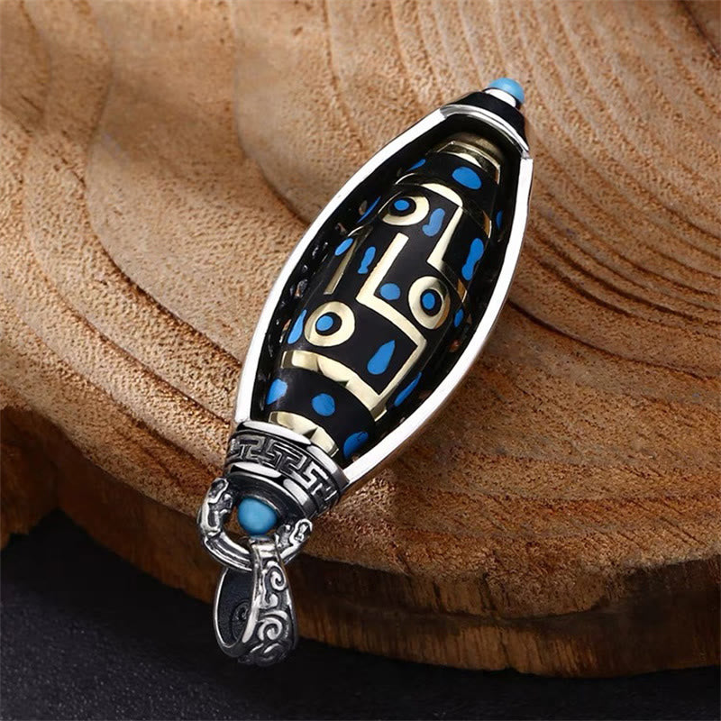 Tibetan Om Mani Padme Hum Nine-Eye Dzi Bead Pattern Peace Purity Rotatable Necklace Pendant - Image 7