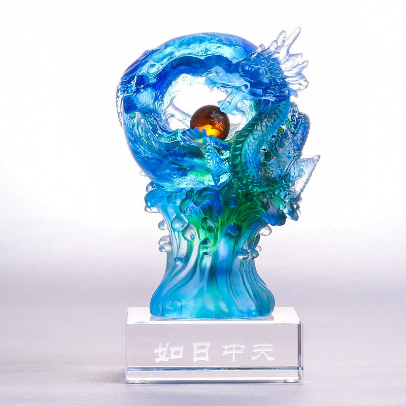 Handmade Azure Dragon Liuli Crystal Art Piece Success Protection Home Office Decoration