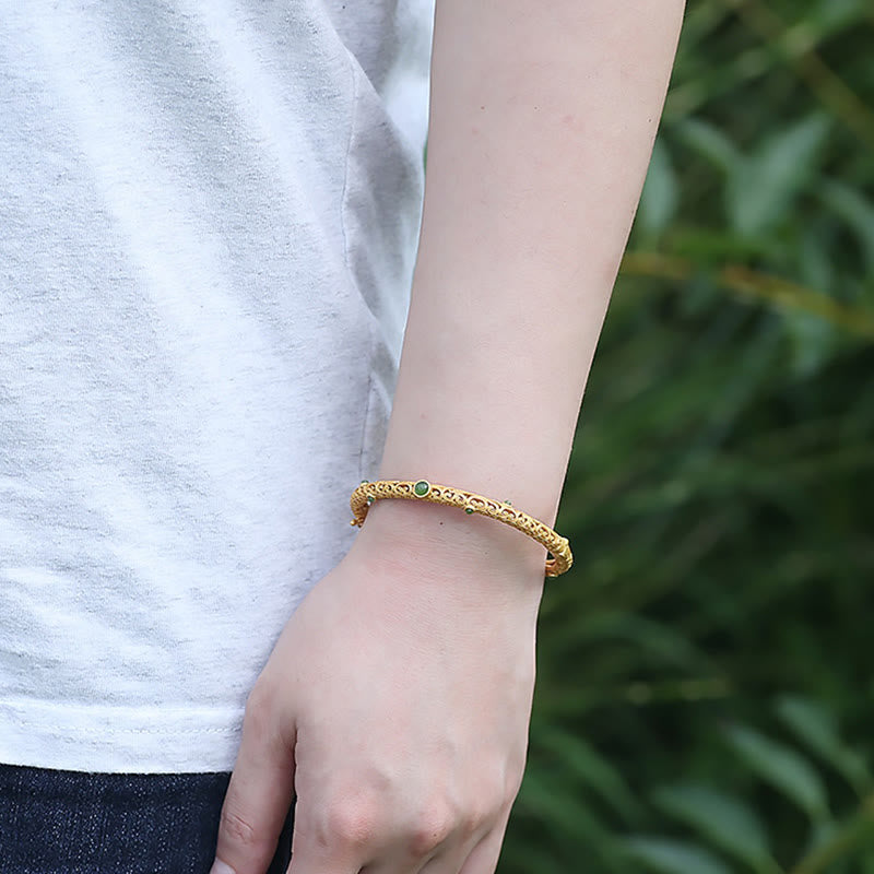 Cyan Jade Copper Auspicious Clouds Calm Healing Bracelet Bangle - Image 8