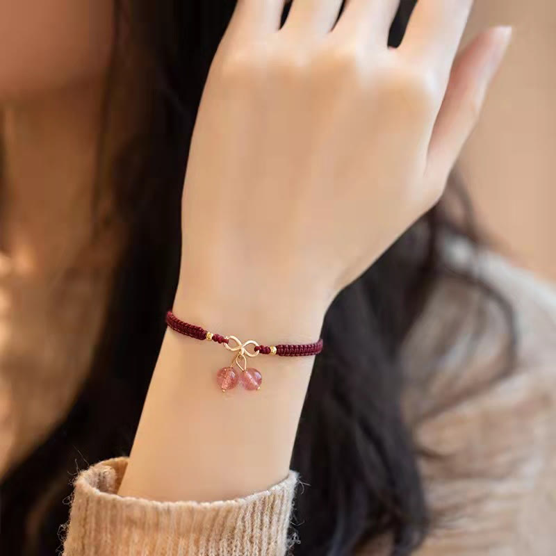 Natural Strawberry Quartz Amethyst Green Phantom Bead Positive Bracelet - Image 14