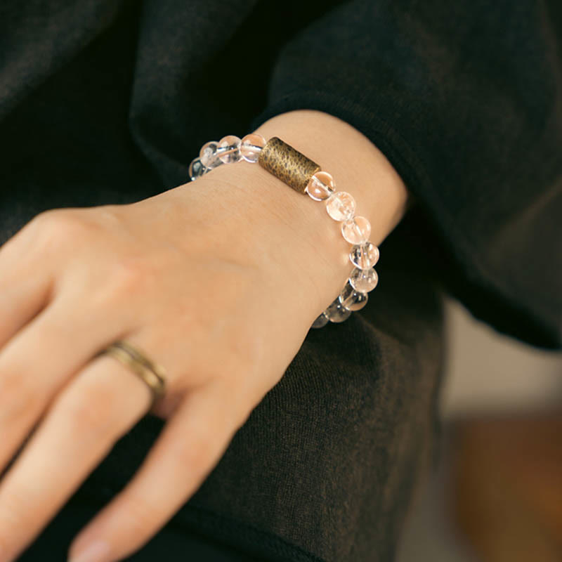 White Crystal Red Hematoid Quartz Gold Rutilated Quartz Purple Phantom Protection Bracelet - Image 7