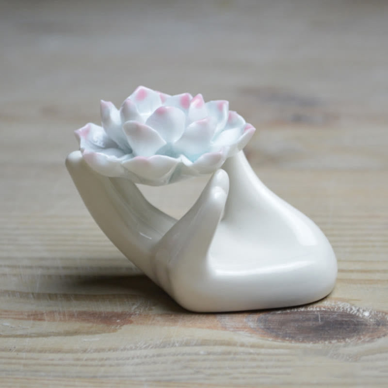 Small Ceramic Lotus Hand Healing Meditation Incense Burner Decoration - Image 3