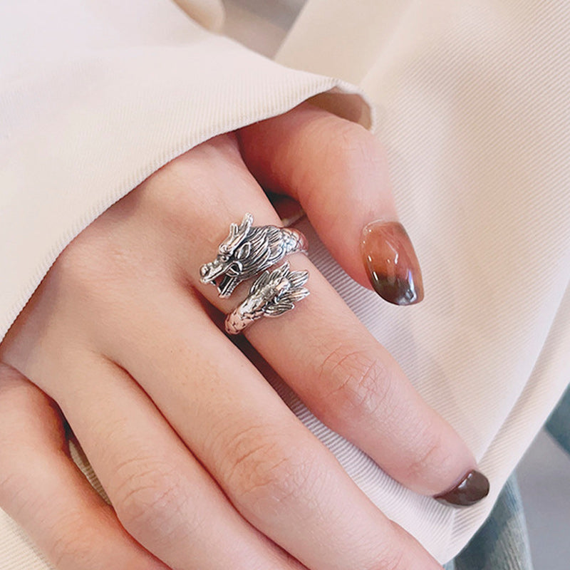 925 Sterling Silver Year Of The Dragon Luck Strength Adjustable Metal Ring - Image 6