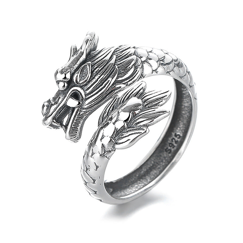 925 Sterling Silver Year Of The Dragon Luck Strength Adjustable Metal Ring - Image 5