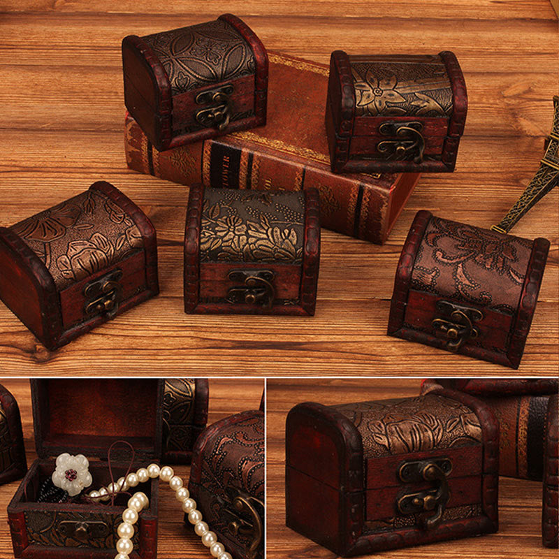 Retro Small Wood Jewelry Box Lotus Golden Grape Copper Coin Daffodil Grass Flower Jewelry Storage Box - Image 15