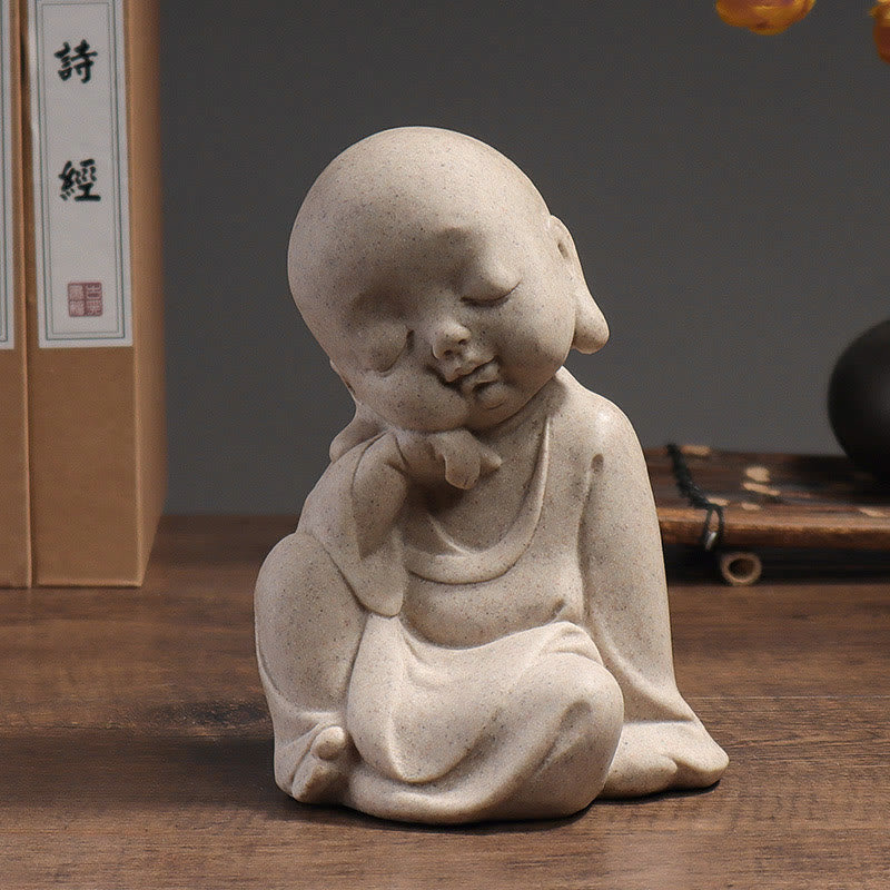 Tibetan Meditation Buddha Monk Blessing Serenity Resin Home Decoration - Image 5