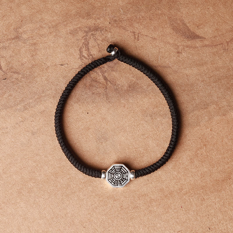 925 Sterling Silver Yin Yang Bagua Symbol Cinnabar String Concentration Bracelet - Image 13