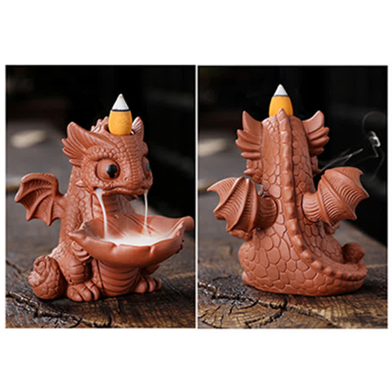 Lovely Dinosaur Purple Clay Backflow Smoke Fountain Healing Incense Burner Decoration - Image 14