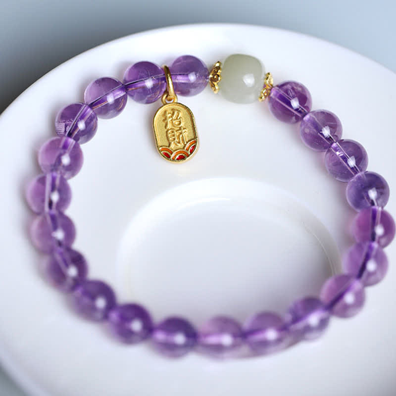 Natural Amethyst Crystal Hetian Jade Healing Charm Bracelet - Image 14