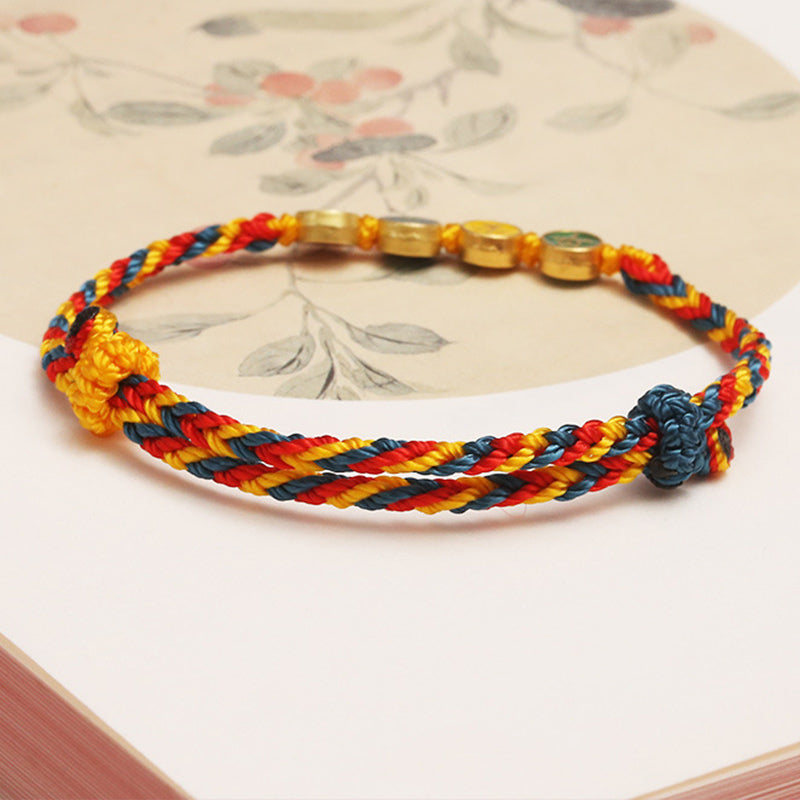 Handmade Dunhuang Color Thread Peace And Joy Protection Braid String Bracelet - Image 5