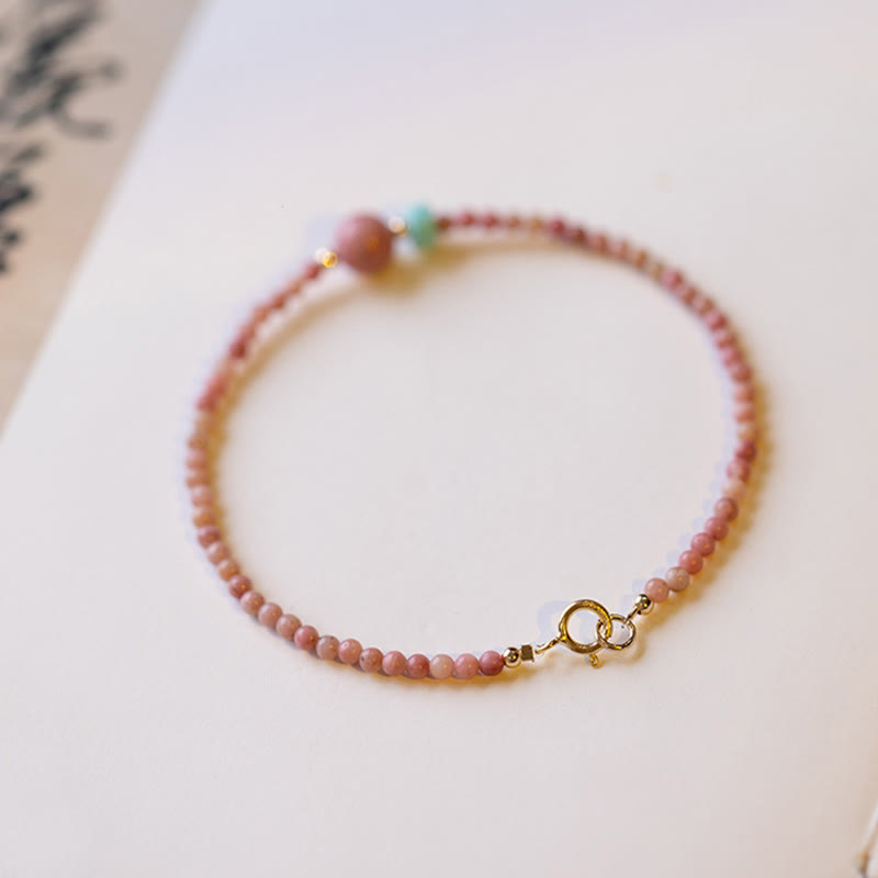 14K Gold Plated Natural Rhodonite Loving Energy Chain Bracelet - Image 10