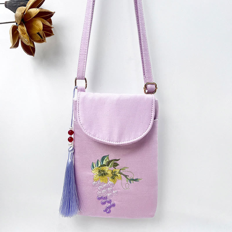 Small Embroidered Flowers Crossbody Bag Shoulder Bag Double Layer Cellphone Bag - Image 20