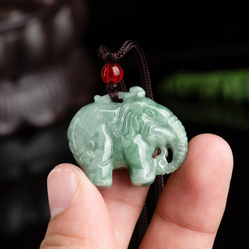 Elephant Jade Luck Strength Necklace String Pendant - Image 3
