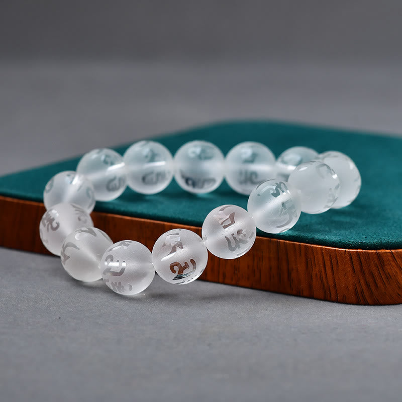 Tibet White Crystal Black Onyx Om Mani Padme Hum Meditation Bracelet - Image 20