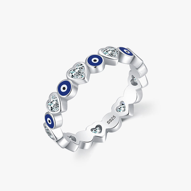 925 Sterling Silver Evil Eye Love Heart Zircon Blessing Ring