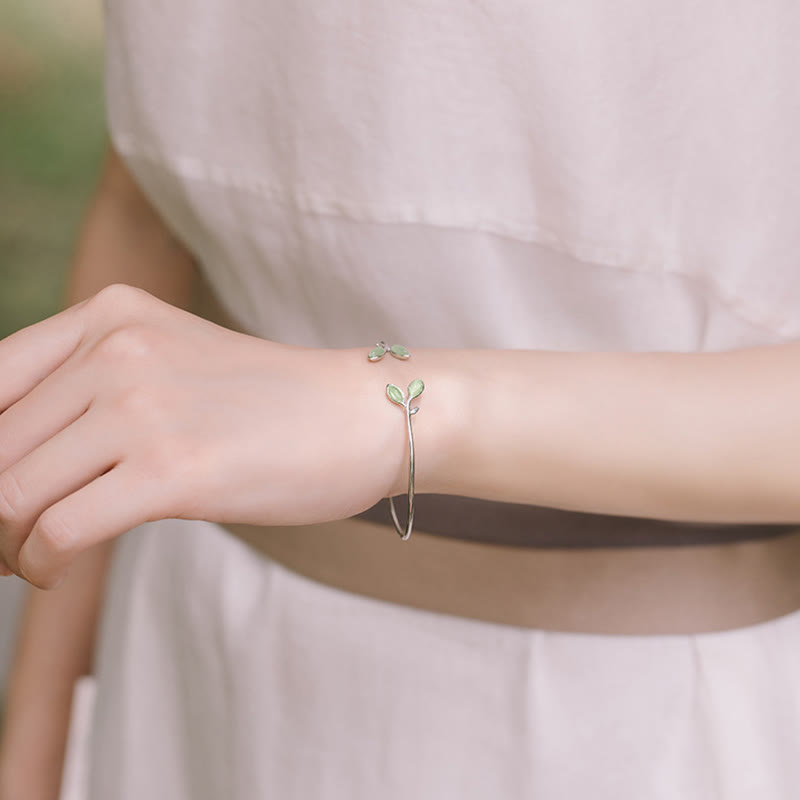 Leaf Pattern Cat Eye Support Cuff Bracelet Bangle - Image 11