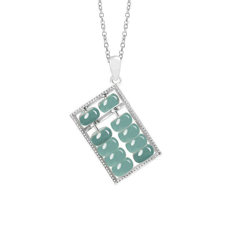 925 Sterling Silver Natural Jade Abacus Pattern Abundance Necklace Pendant - Image 10