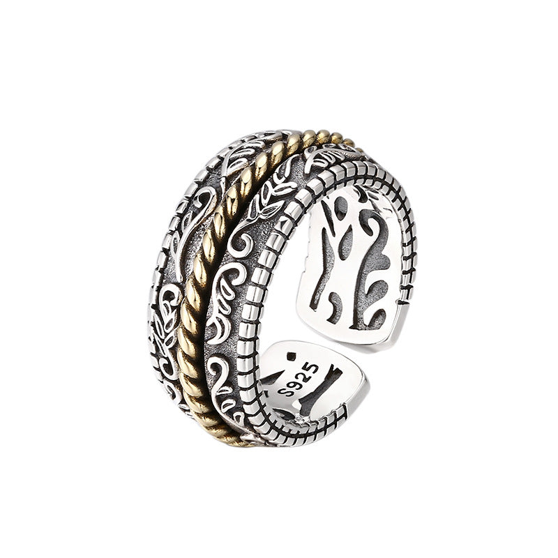 925 Sterling Silver Tang Dynasty Flower Design Luck Adjustable Ring - Image 6