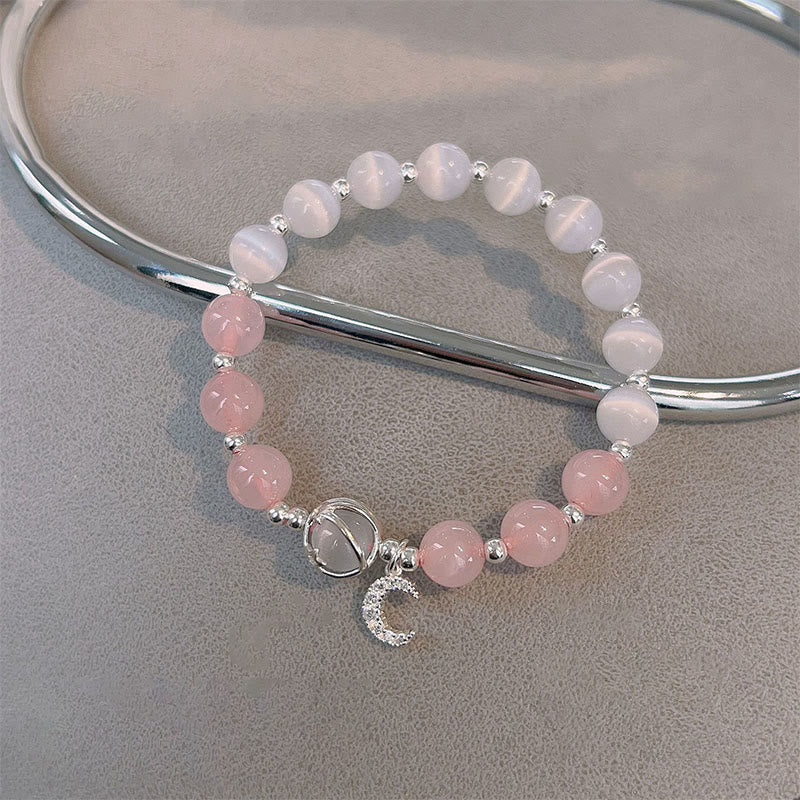 Natural Cat's Eye Pink Crystal Moon Love Charm Bracelet - Image 3