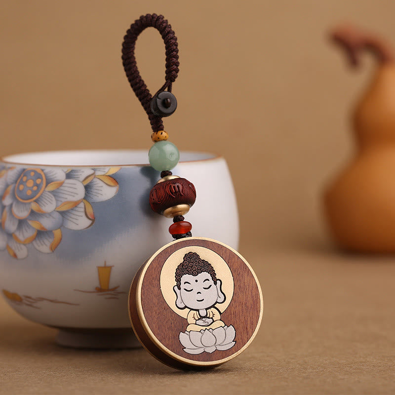 Ebony Wood Rosewood Buddha Avalokitesvara Om Mani Padme Hum Balance Car Key Chain Decoration - Image 10