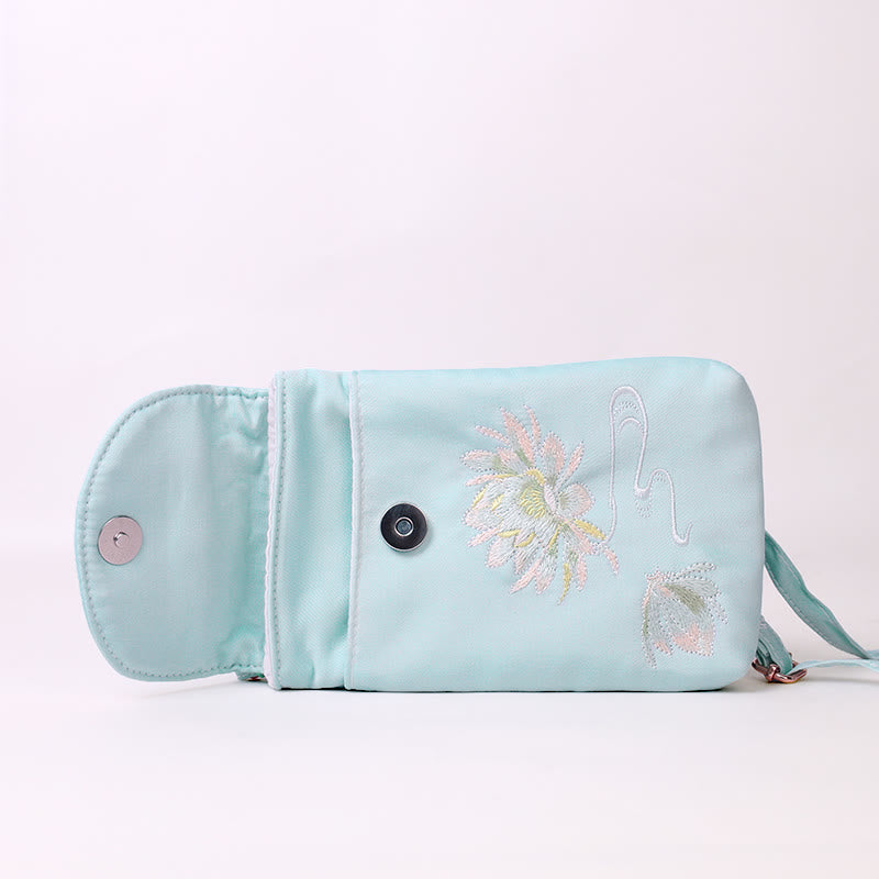 Small Embroidered Flowers Crossbody Bag Shoulder Bag Double Layer Cellphone Bag - Image 12
