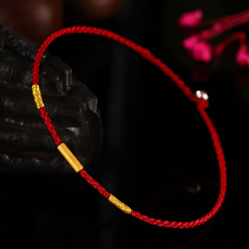 999 Gold Bead Handmade Four Thread Wishful Knots Braided Protection Bracelet - Image 3